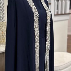 Elegant Navy Dress with Silver Embellishments